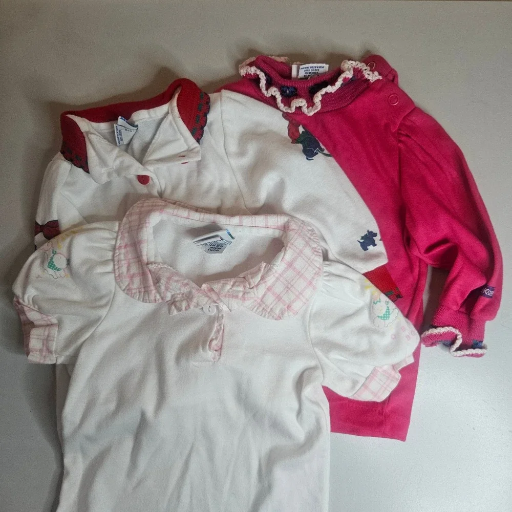 Vintage OshKosh B'Gosh Baby Girl Shirt Lot 18 Months Made in USA 90s Scottie Dog